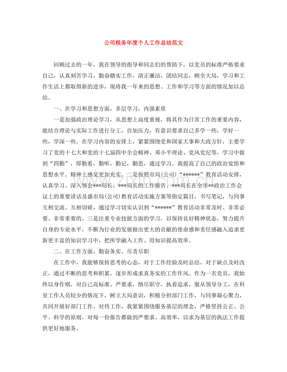 公司税务年度个人工作总结范文.docx_第1页