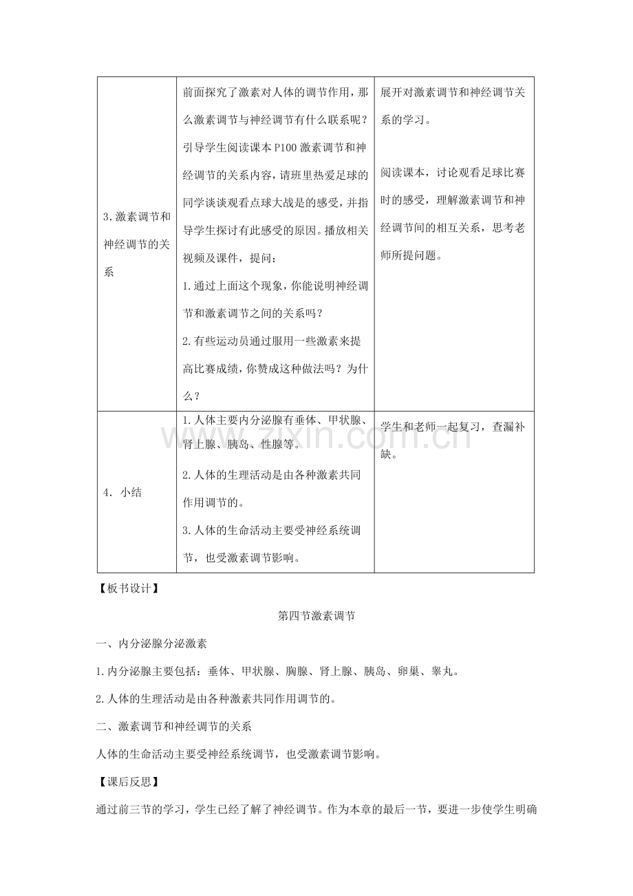 七年级生物下册 4.6.4《激素调节》教案2 （新版）新人教版-（新版）新人教版初中七年级下册生物教案.doc_第3页