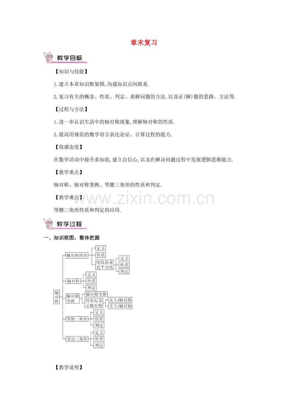 八年级数学上册 第十三章 轴对称章末复习教案（新版）新人教版-（新版）新人教版初中八年级上册数学教案.doc_第1页