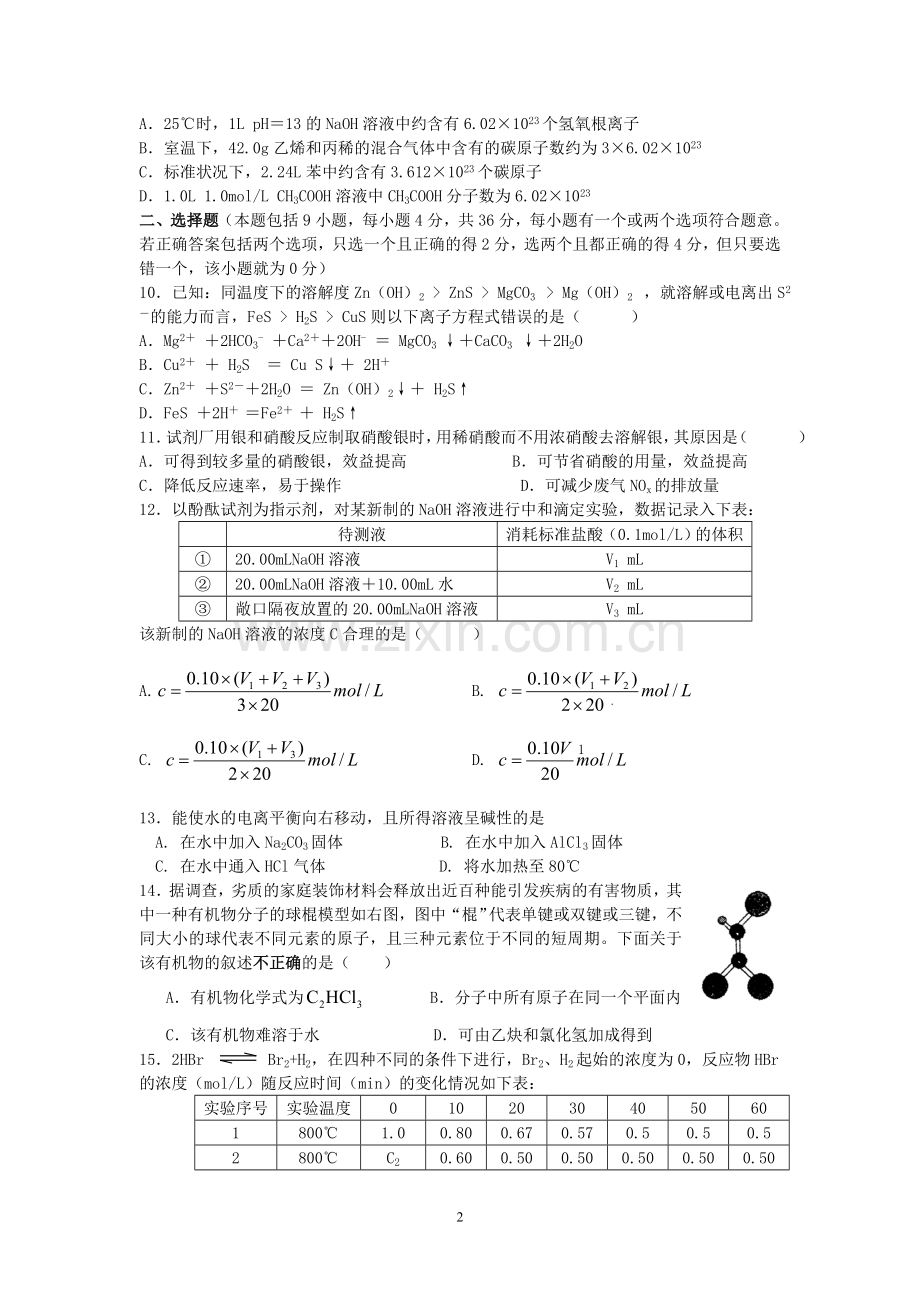 茂名市2008年第二次高考模拟考试(化学).doc_第2页