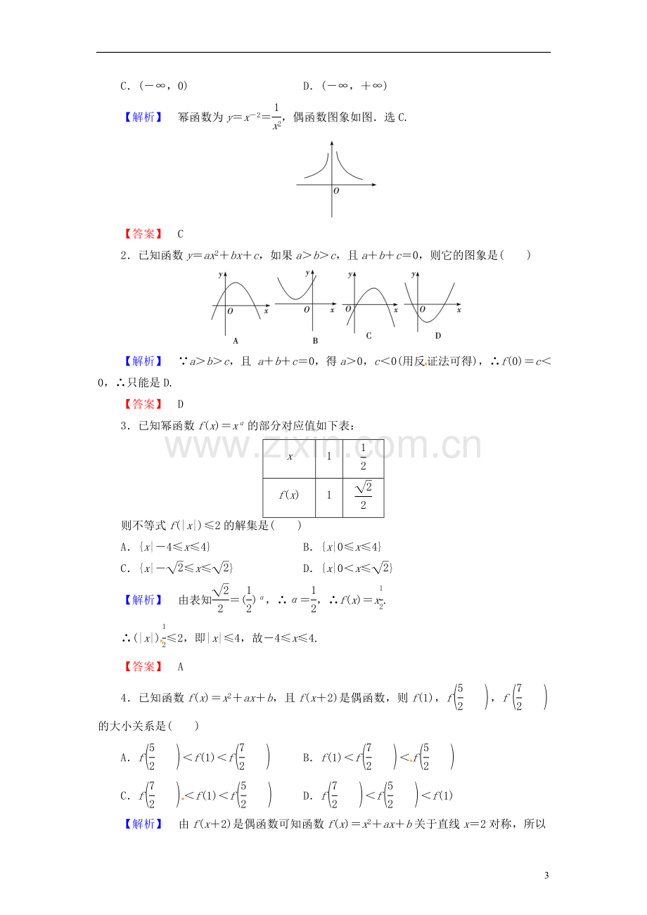 【高考核动力】2014届高考数学-2-4二次函数与幂函数配套作业-北师大版.doc_第3页