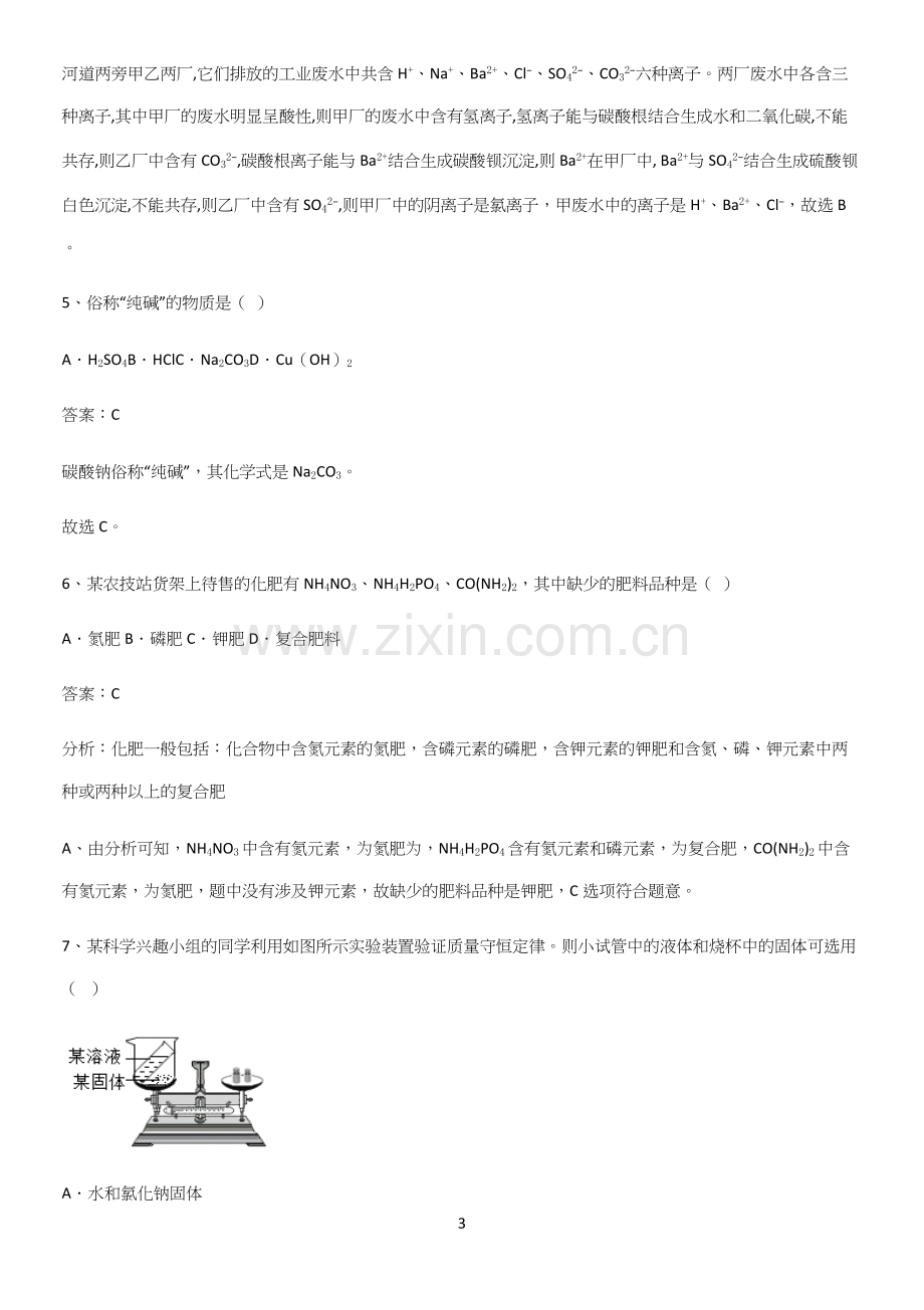 人教版2023初中化学九年级化学下册第十一单元盐化肥考点大全笔记.docx_第3页