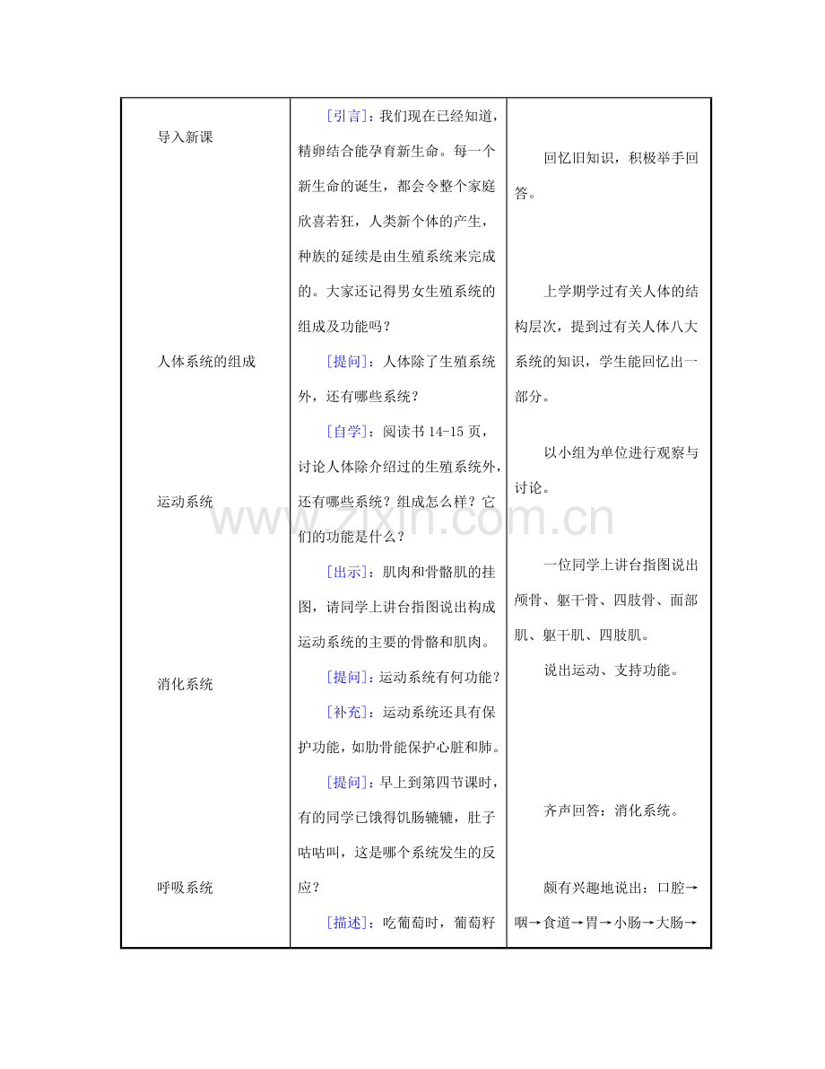 七年级生物下册 第4单元 第8章 第三节 人的生殖和发育第三节人体概述教案 苏教版.doc_第2页