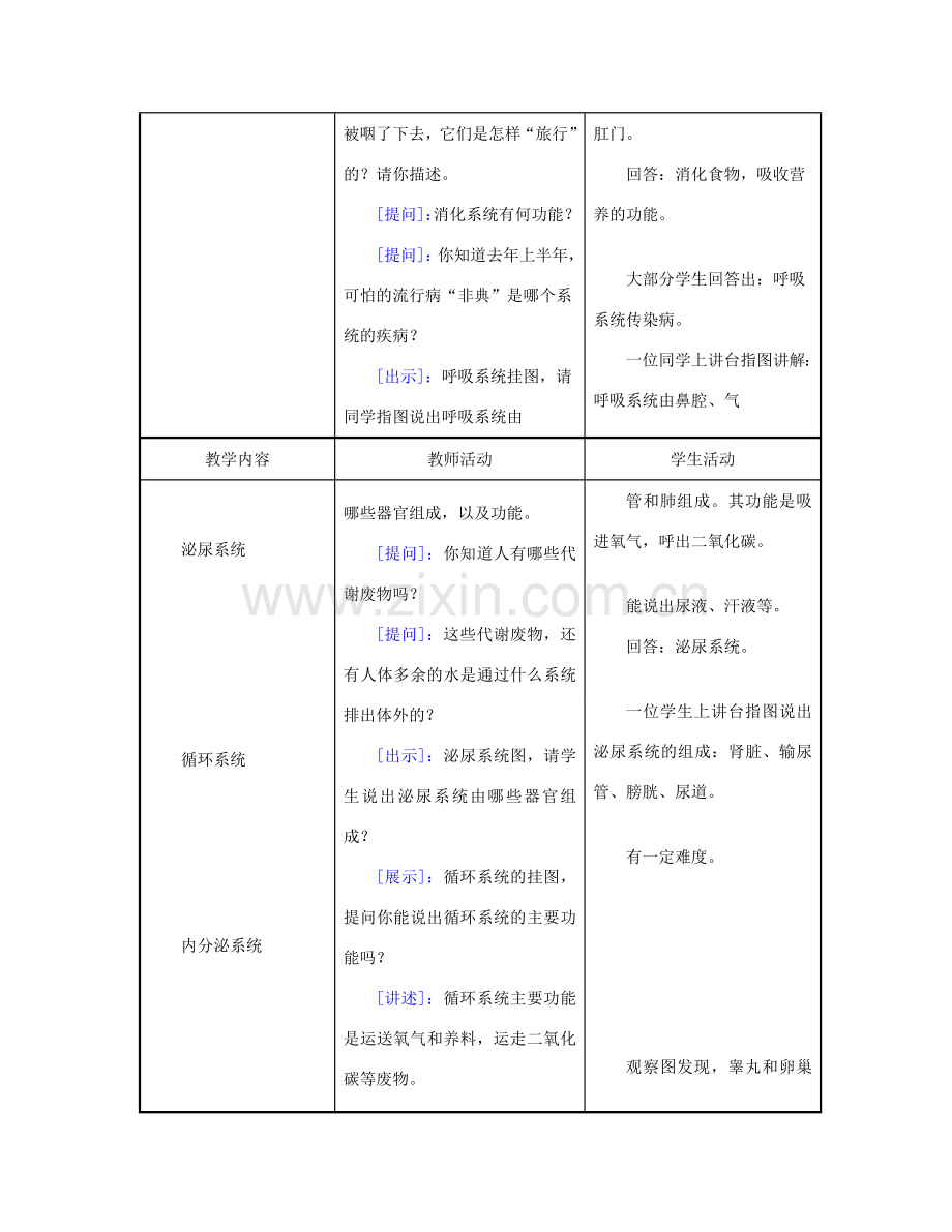 七年级生物下册 第4单元 第8章 第三节 人的生殖和发育第三节人体概述教案 苏教版.doc_第3页