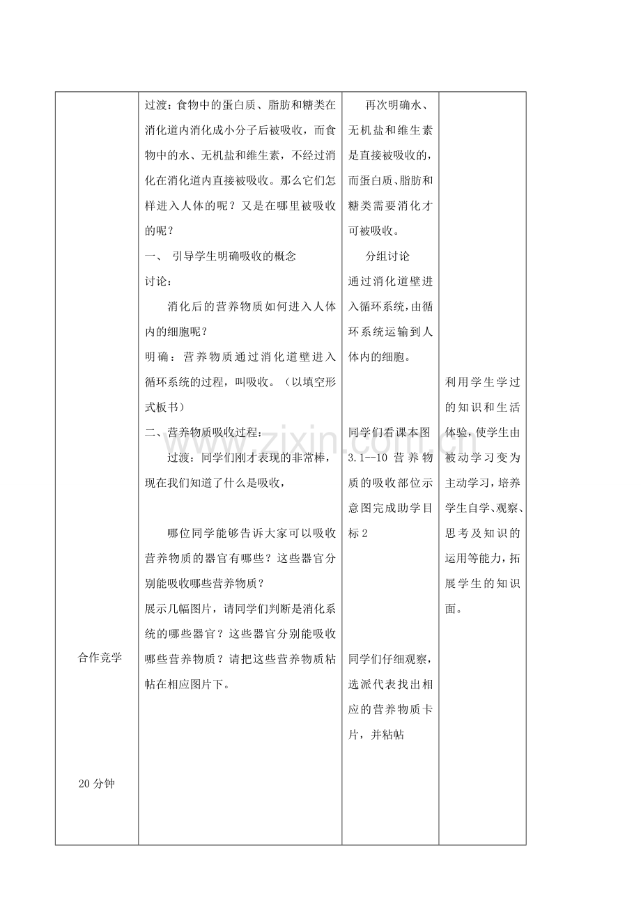 春季七年级生物下册 3.1.2 消化和吸收教案2 （新版）济南版-（新版）济南版初中七年级下册生物教案.doc_第3页