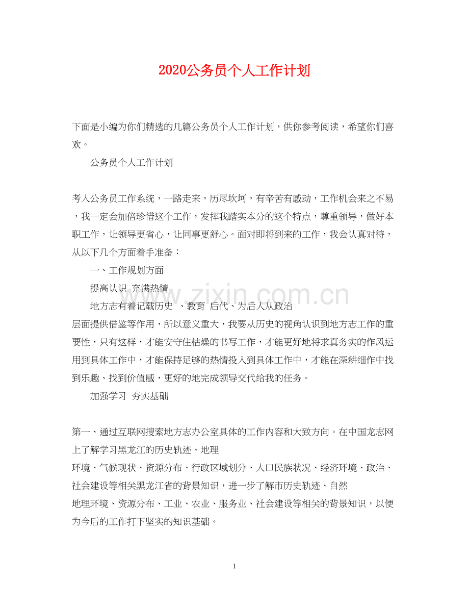 公务员个人工作计划.docx_第1页