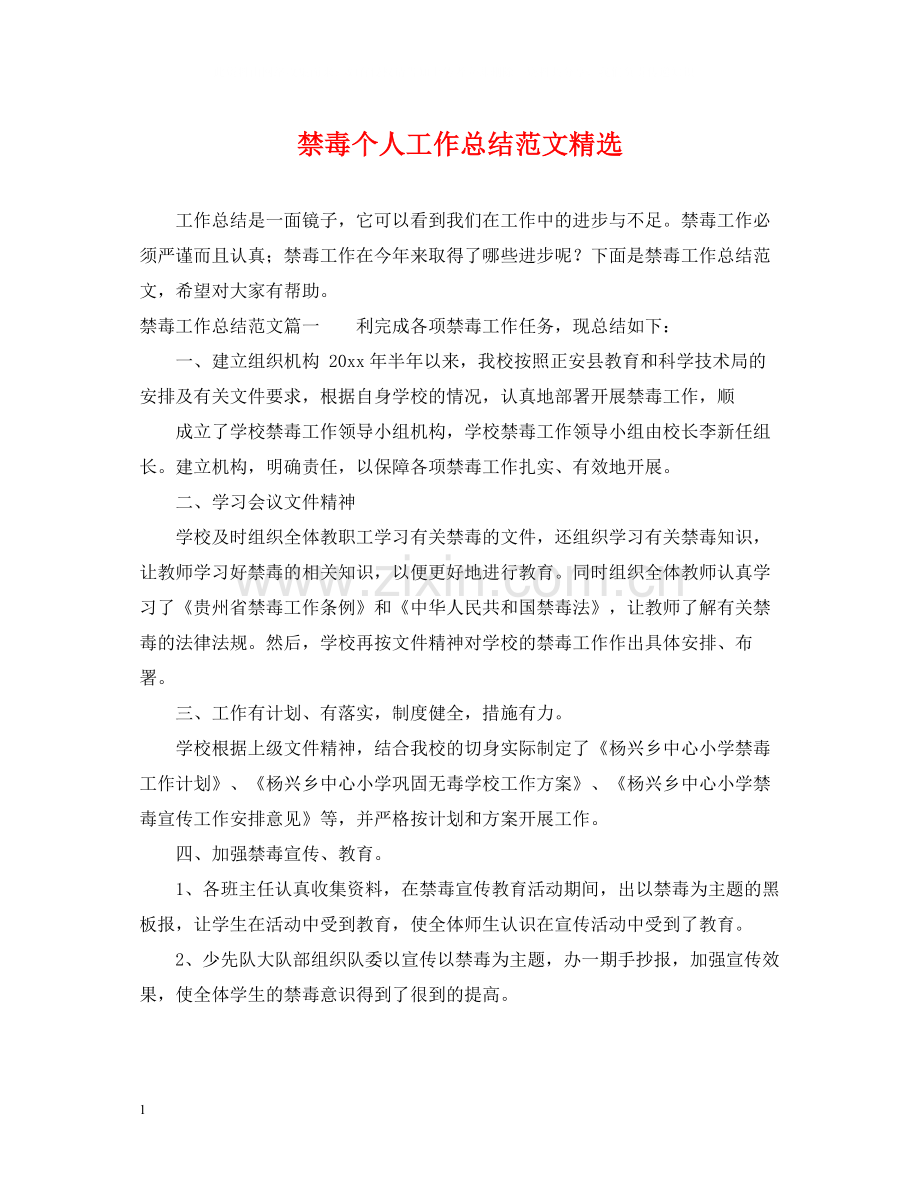 禁毒个人工作总结范文.docx_第1页