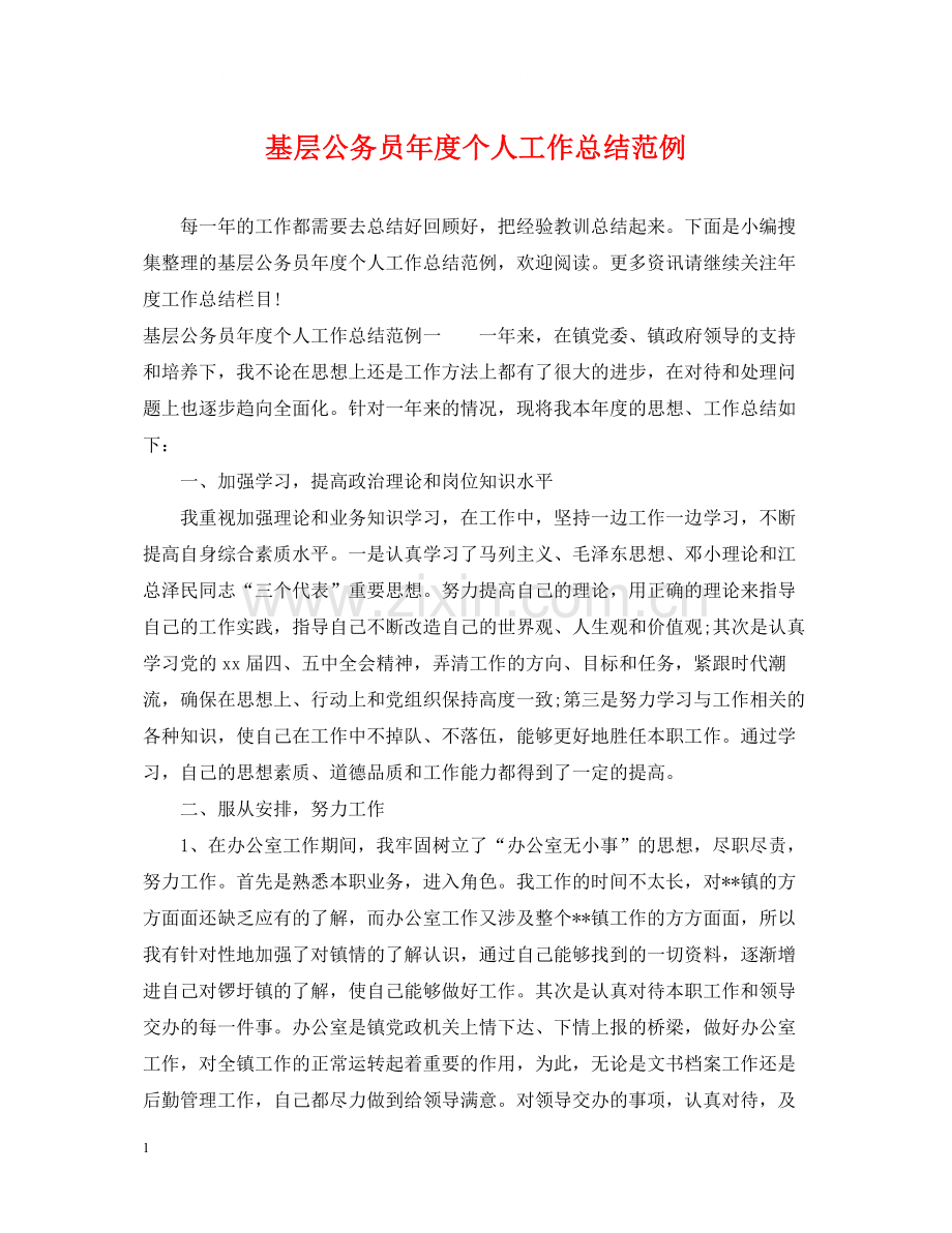 基层公务员年度个人工作总结范例.docx_第1页