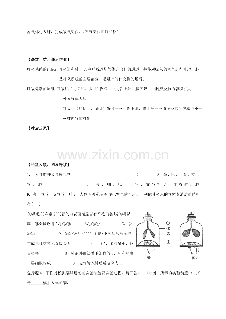 七年级生物上册 7.2 人体的呼吸教案1 （新版）苏科版-（新版）苏科版初中七年级上册生物教案.doc_第3页