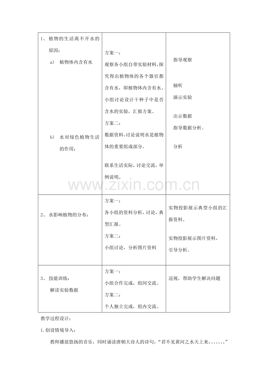 七年级生物上册 3.3.1 绿色植物的生活需要水教案3 （新版）新人教版-（新版）新人教版初中七年级上册生物教案.doc_第2页