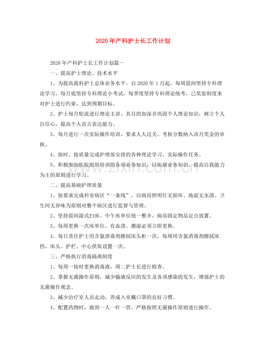 2020年产科护士长工作计划.docx_第1页