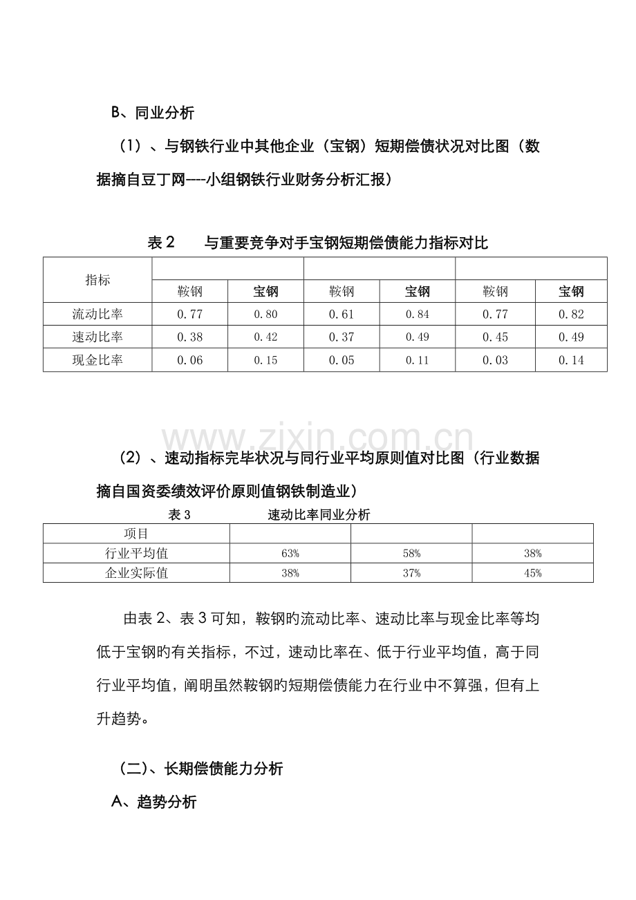 2022年电大财务报表分析形考鞍钢偿债能力分析.doc_第3页