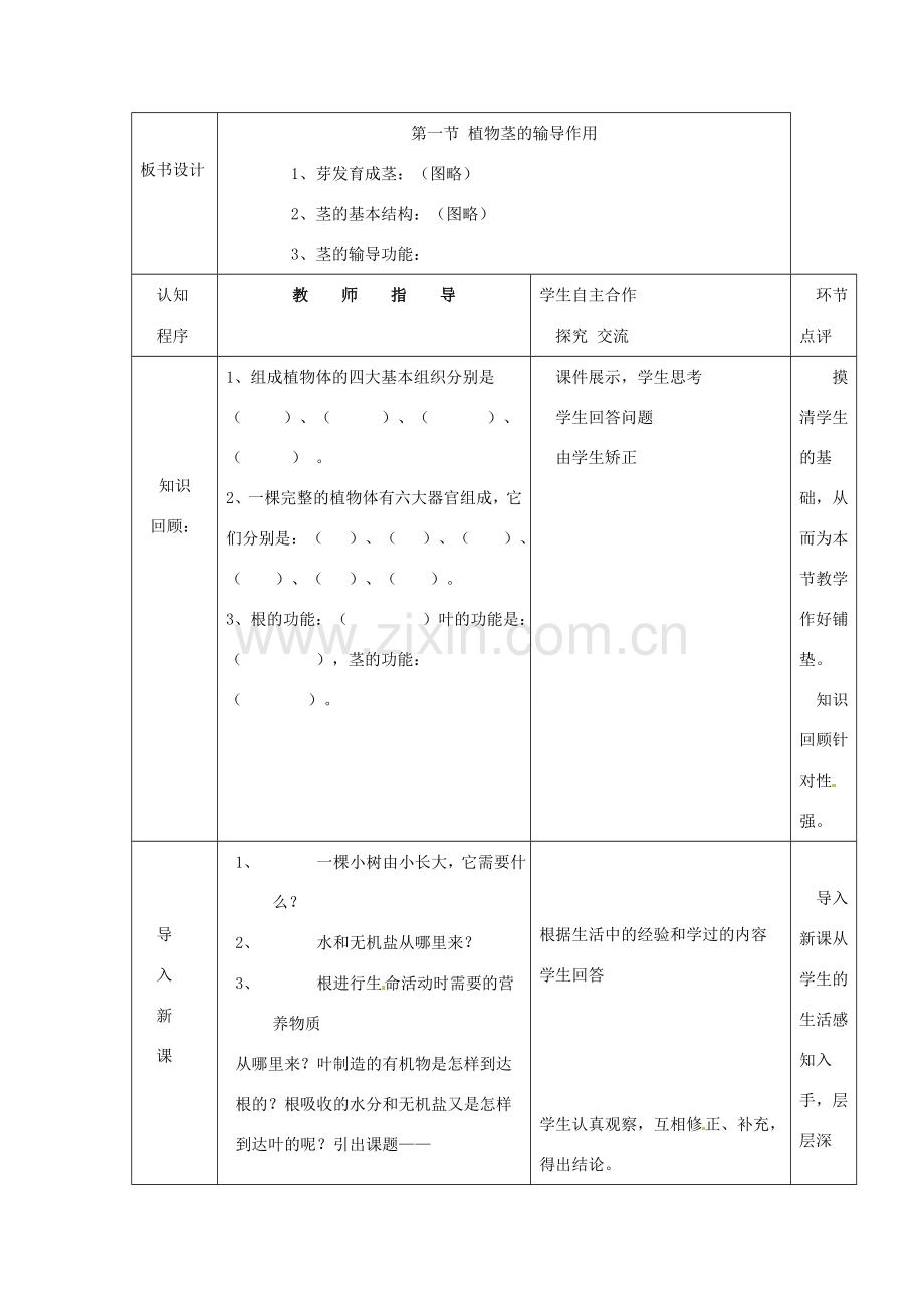 七年级生物上册 5.4 植物茎的输导功能教案 苏教版.doc_第2页