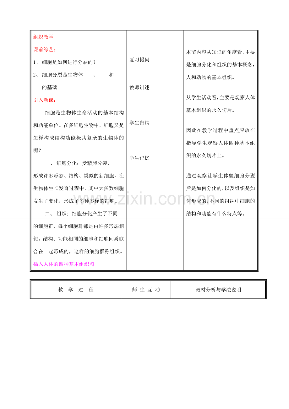 七年级生物上册《细胞分化形成组织》教案1 北师大版.doc_第2页