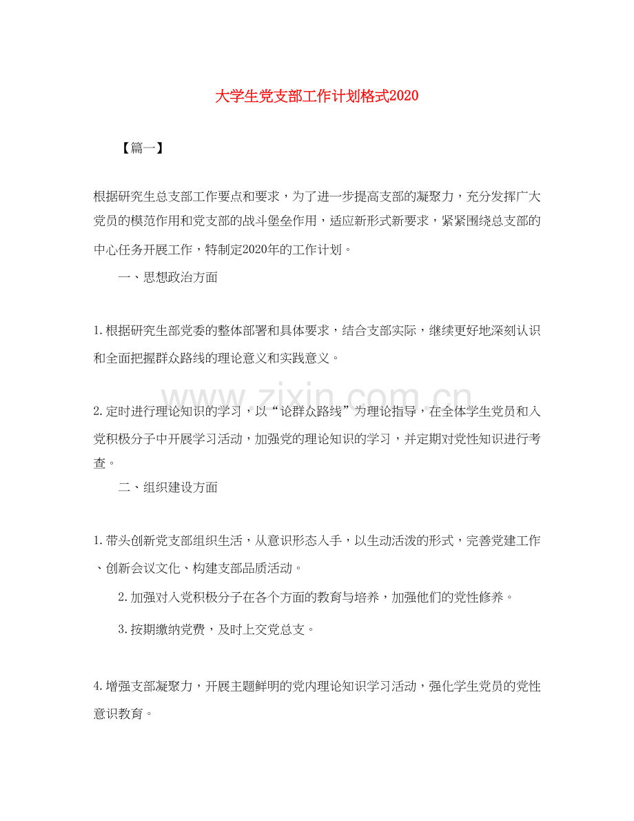 大学生党支部工作计划格式.docx_第1页