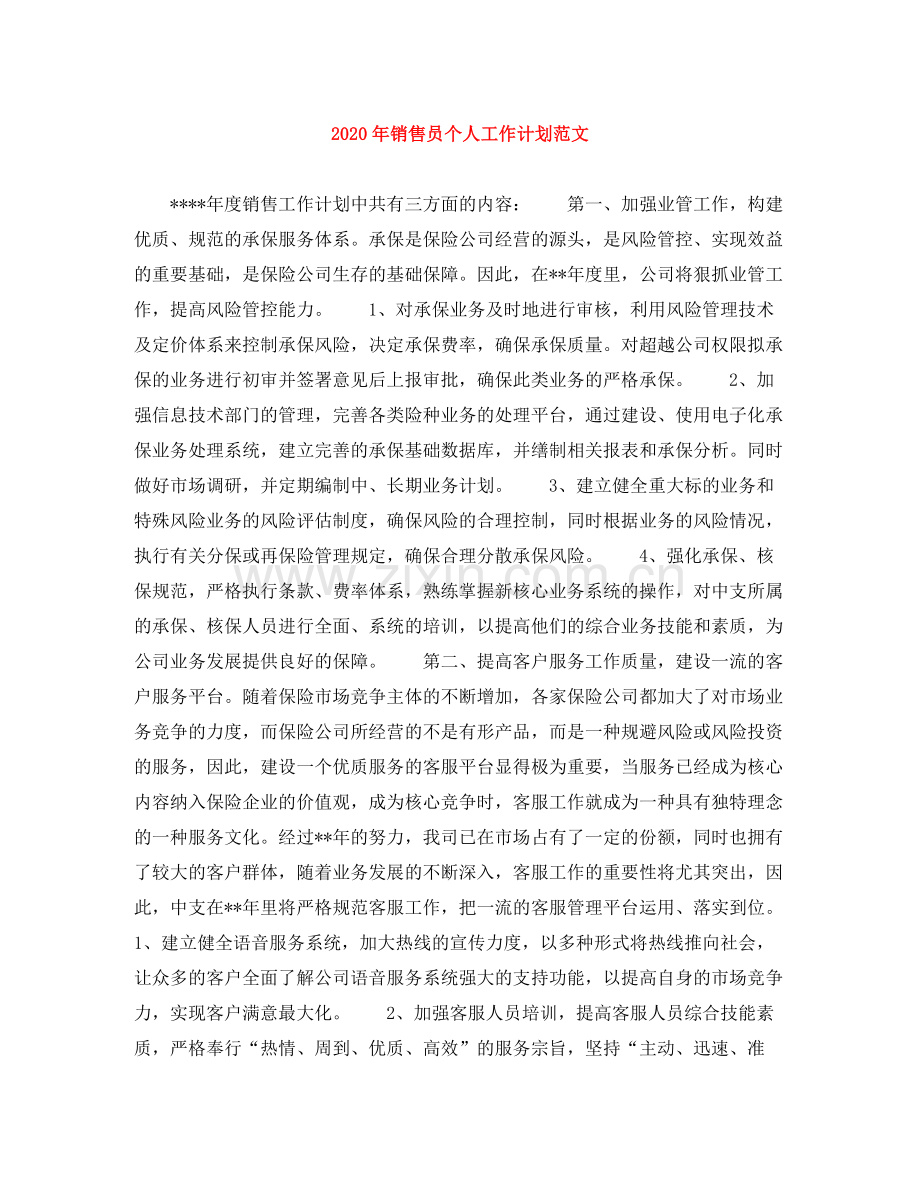 2020年销售员个人工作计划范文.docx_第1页