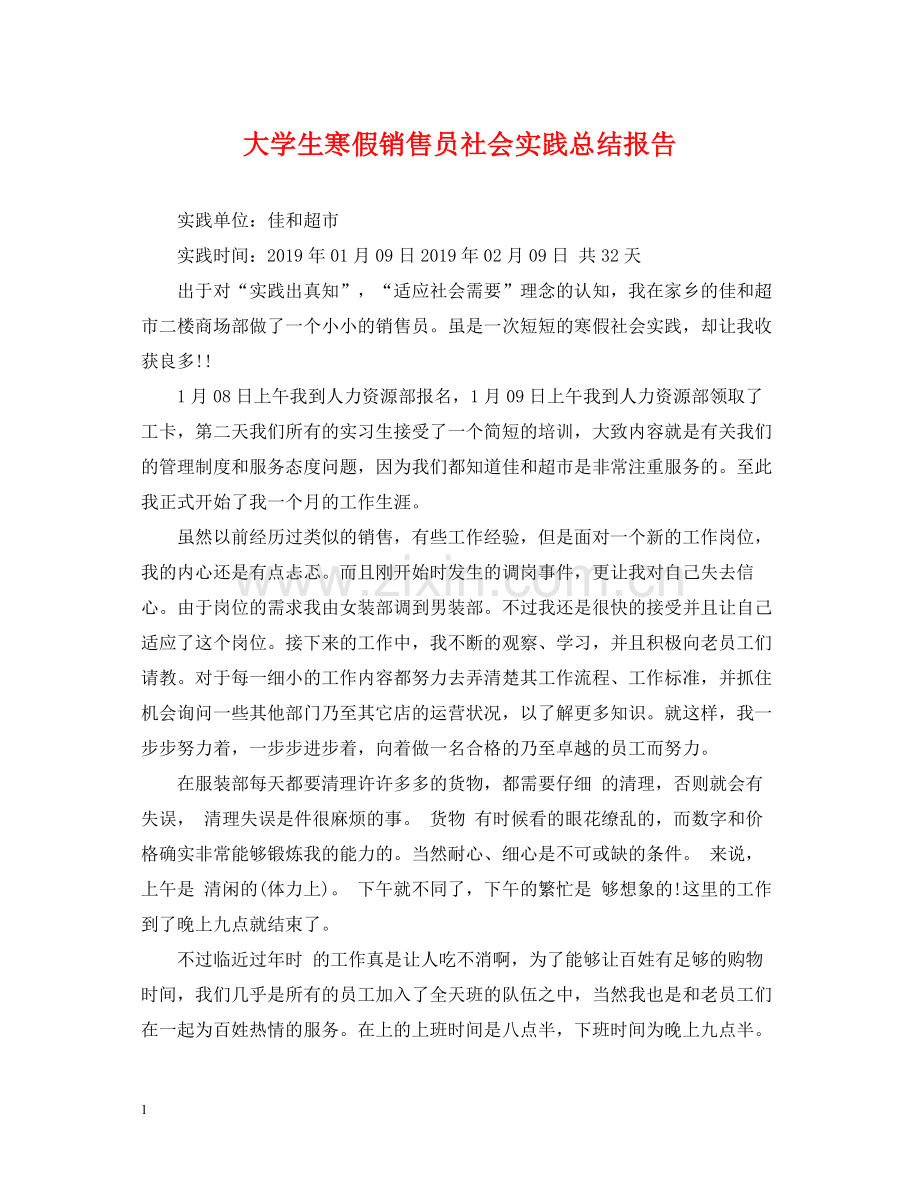 大学生寒假销售员社会实践总结报告.docx_第1页