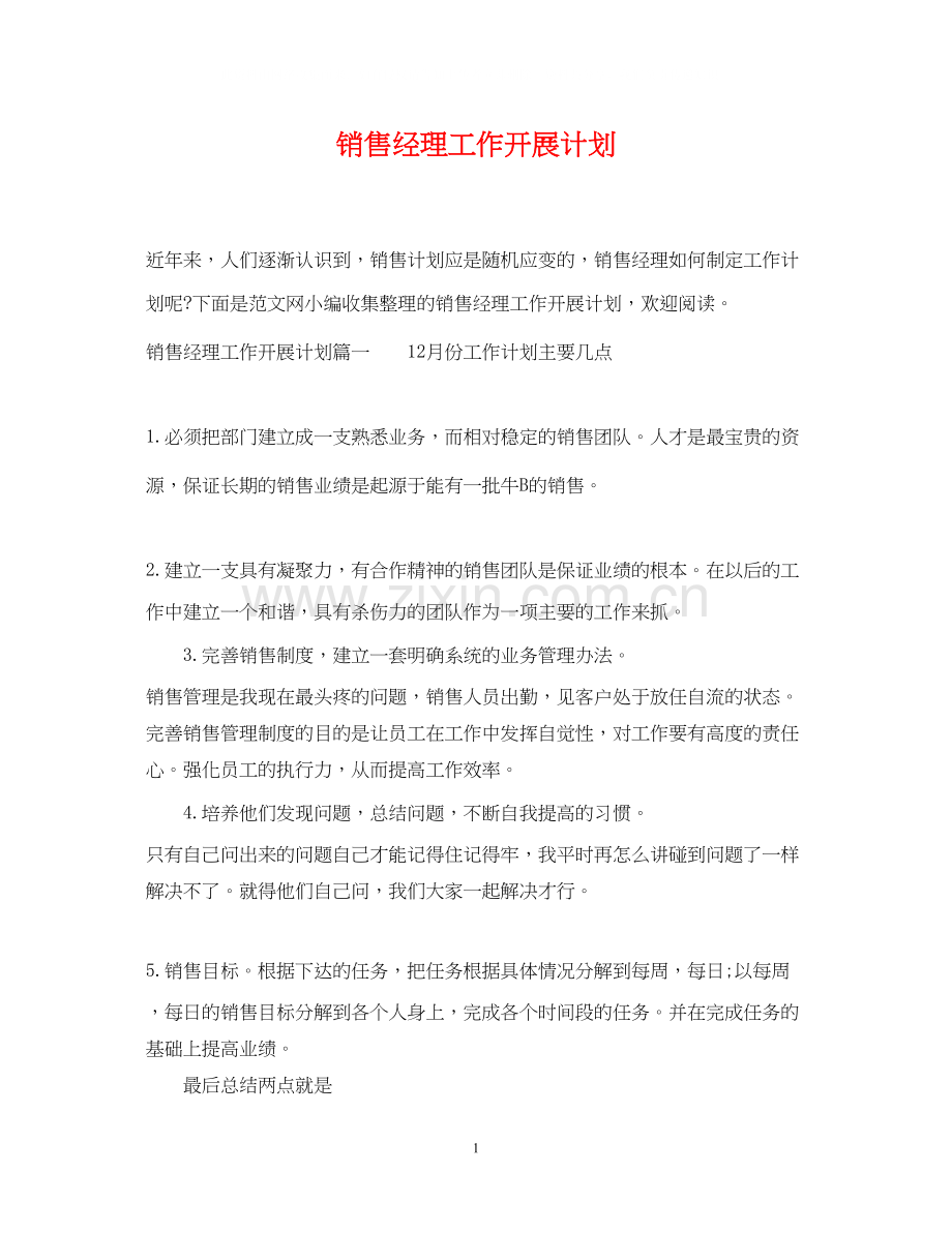 销售经理工作开展计划.docx_第1页