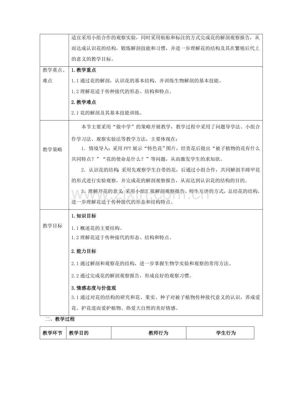 七年级生物上册 第三单元 第二章 第三节 开花和结果教学设计 （新版）新人教版-（新版）新人教版初中七年级上册生物教案.doc_第2页