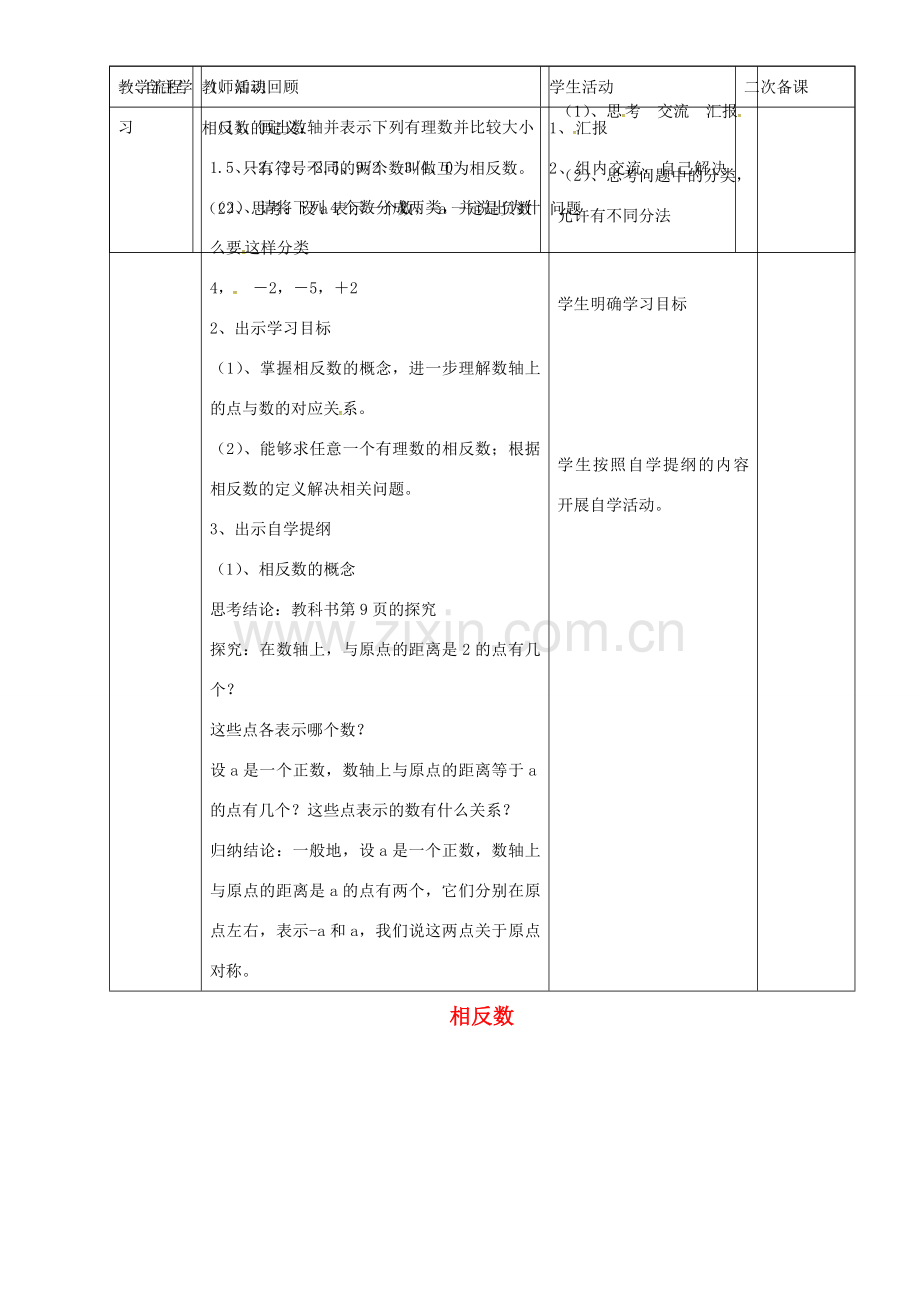 七年级数学上册 1.2.3 相反数教案 新人教版-新人教版初中七年级上册数学教案.doc_第2页