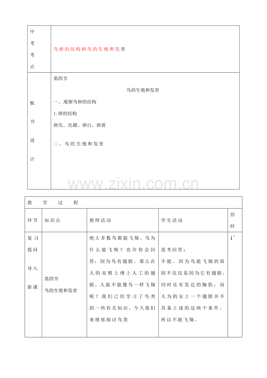 山东省临沭县第三初级中学八年级生物下册《鸟的生殖发育》教案 新人教版.doc_第2页