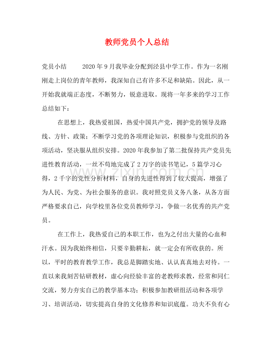 教师党员个人总结3.docx_第1页