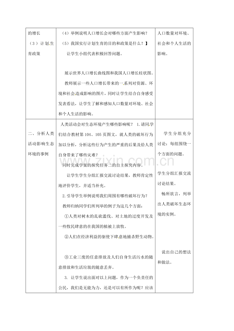 七年级生物下册 第四单元 第七章 第一节 分析人类活动对生态环境的影响教案 （新版）新人教版-（新版）新人教版初中七年级下册生物教案.doc_第2页