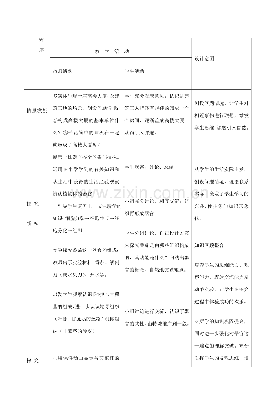 七年级生物上册 第一单元 第二章 第四节多细胞生物体的结构层次教案 济南版.doc_第2页