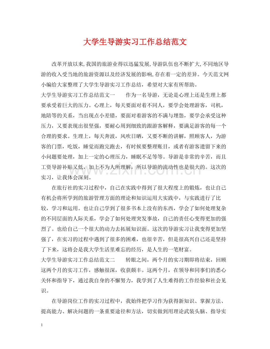 大学生导游实习工作总结范文.docx_第1页