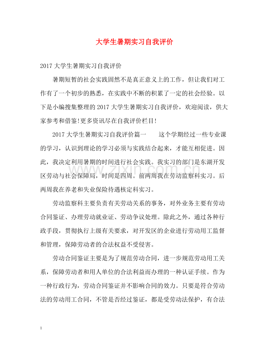 大学生暑期实习自我评价.docx_第1页