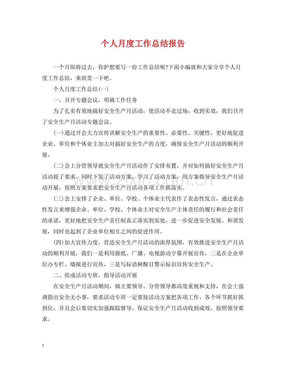 个人月度工作总结报告.docx_第1页