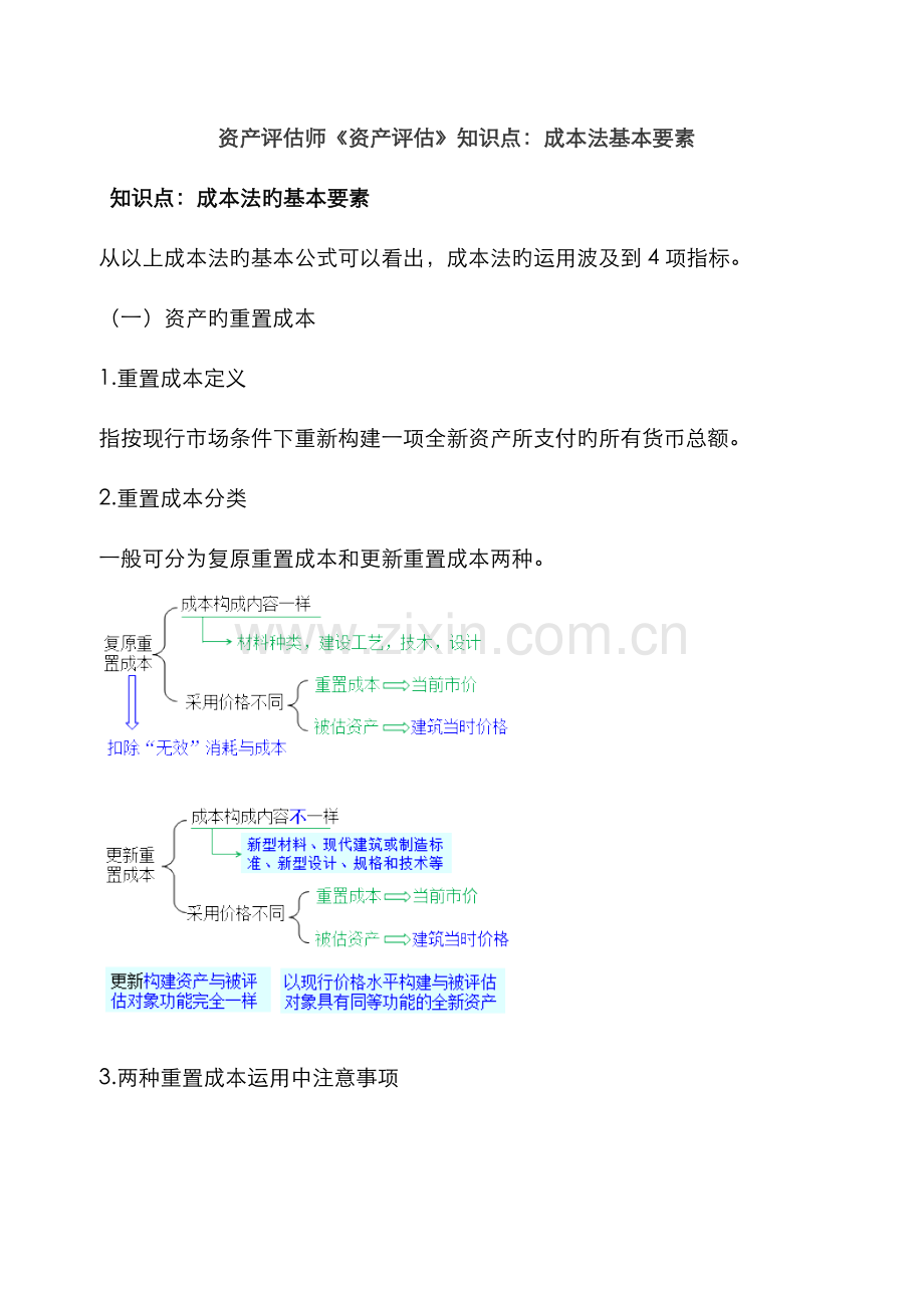 2022年资产评估师资产评估知识点成本法的基本要素.doc_第1页