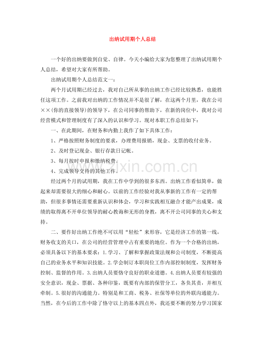 出纳试用期个人总结.docx_第1页