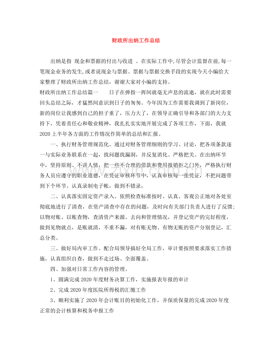 财政所出纳工作总结.docx_第1页