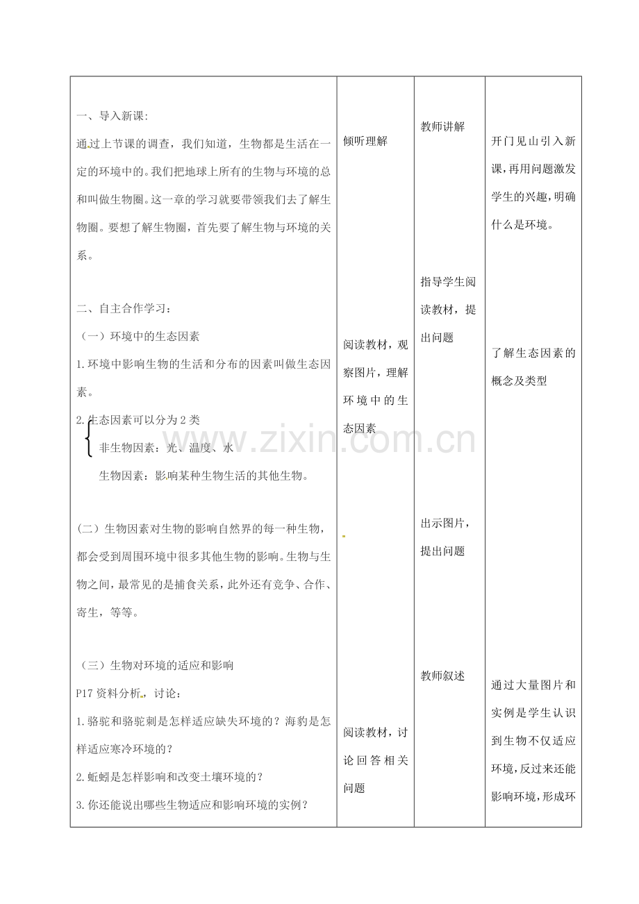 七年级生物上册 1.2.1 生物与环境的关系教案1 （新版）新人教版-（新版）新人教版初中七年级上册生物教案.doc_第2页