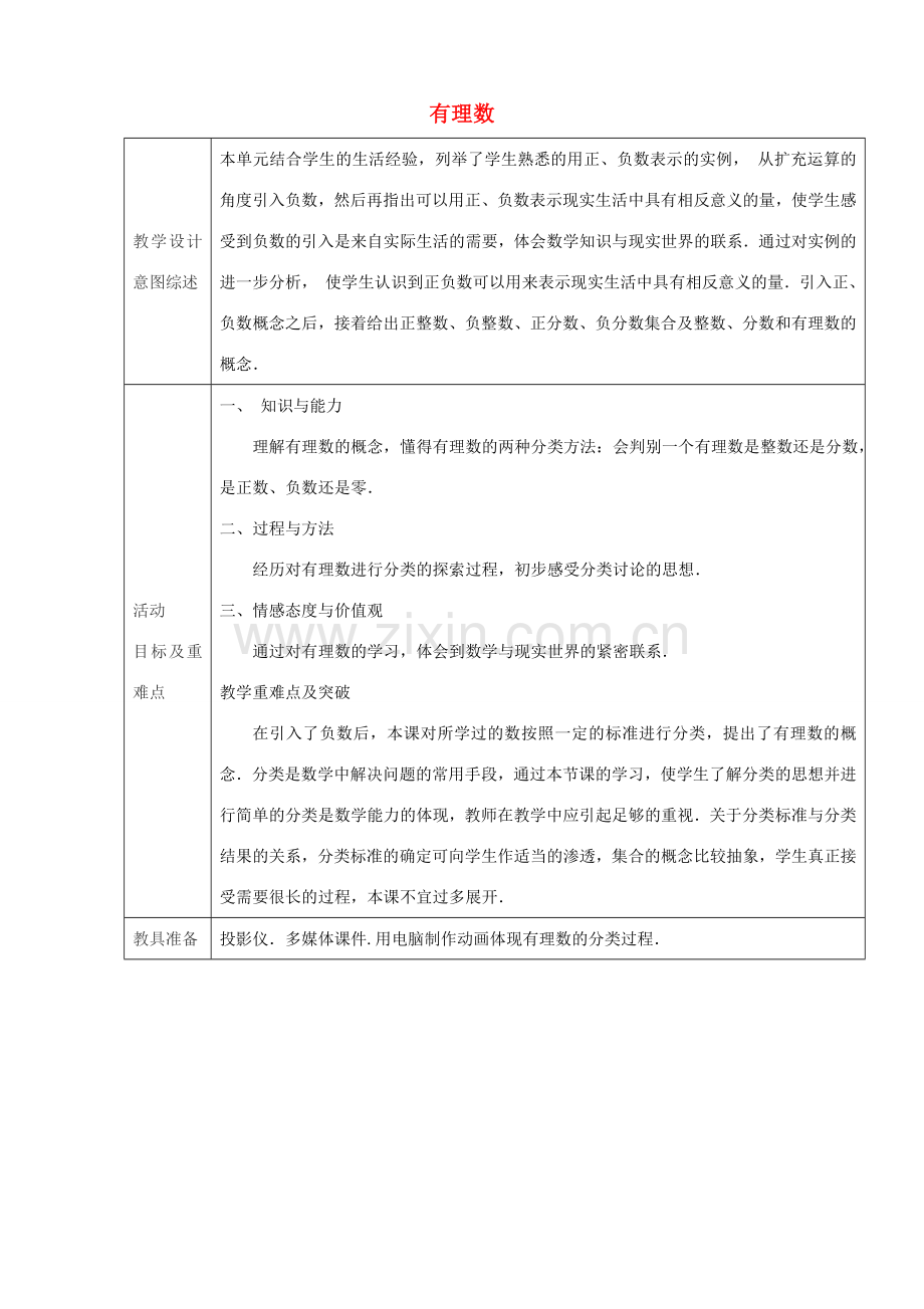 七年级数学上册 1.2有理数（第1课时）教学设计 （新版）新人教版-（新版）新人教版初中七年级上册数学教案.doc_第1页