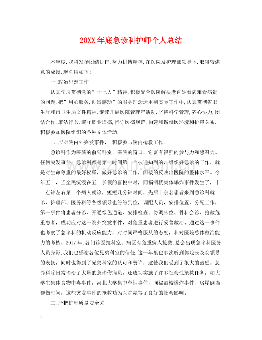 底急诊科护师个人总结.docx_第1页