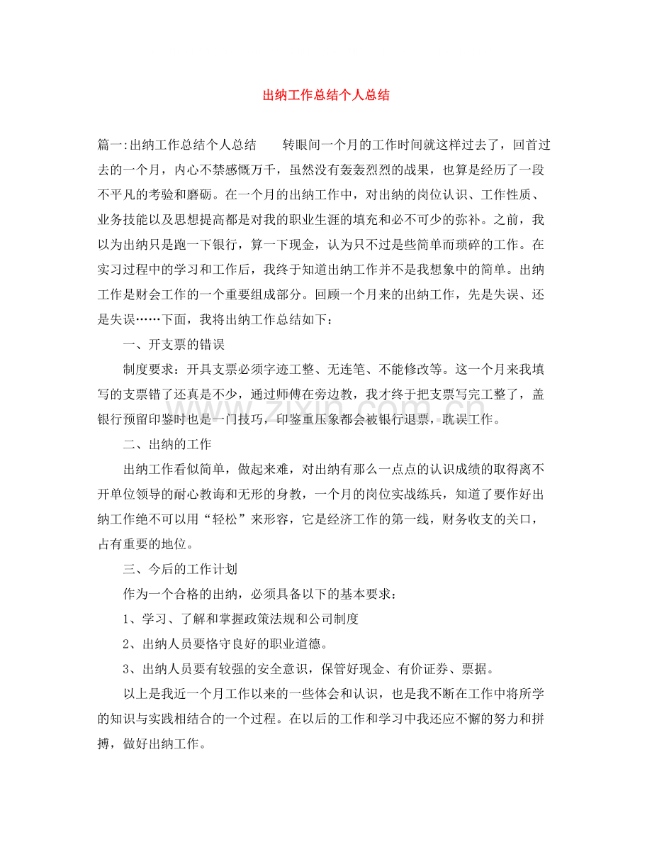 出纳工作总结个人总结.docx_第1页