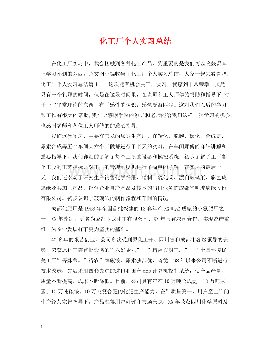 化工厂个人实习总结.docx_第1页