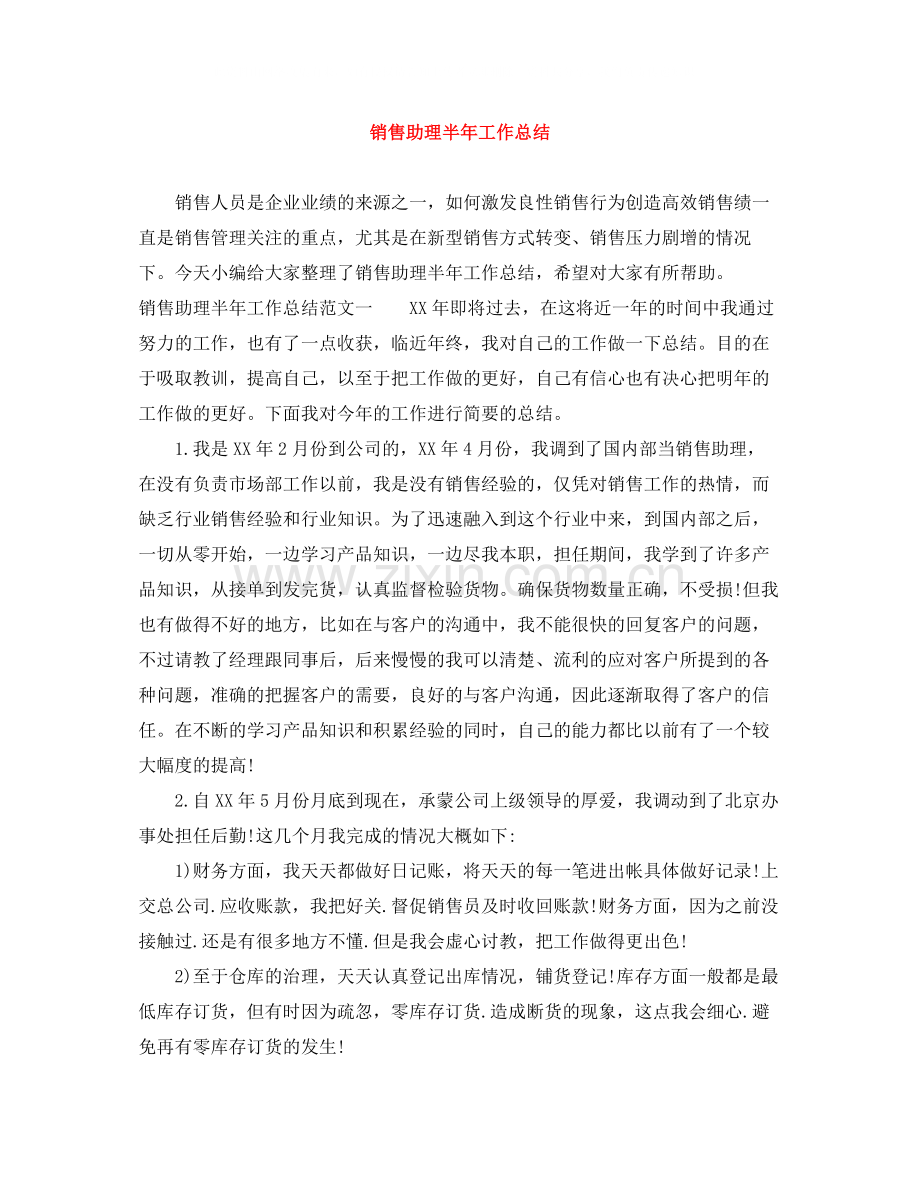 销售助理半年工作总结.docx_第1页