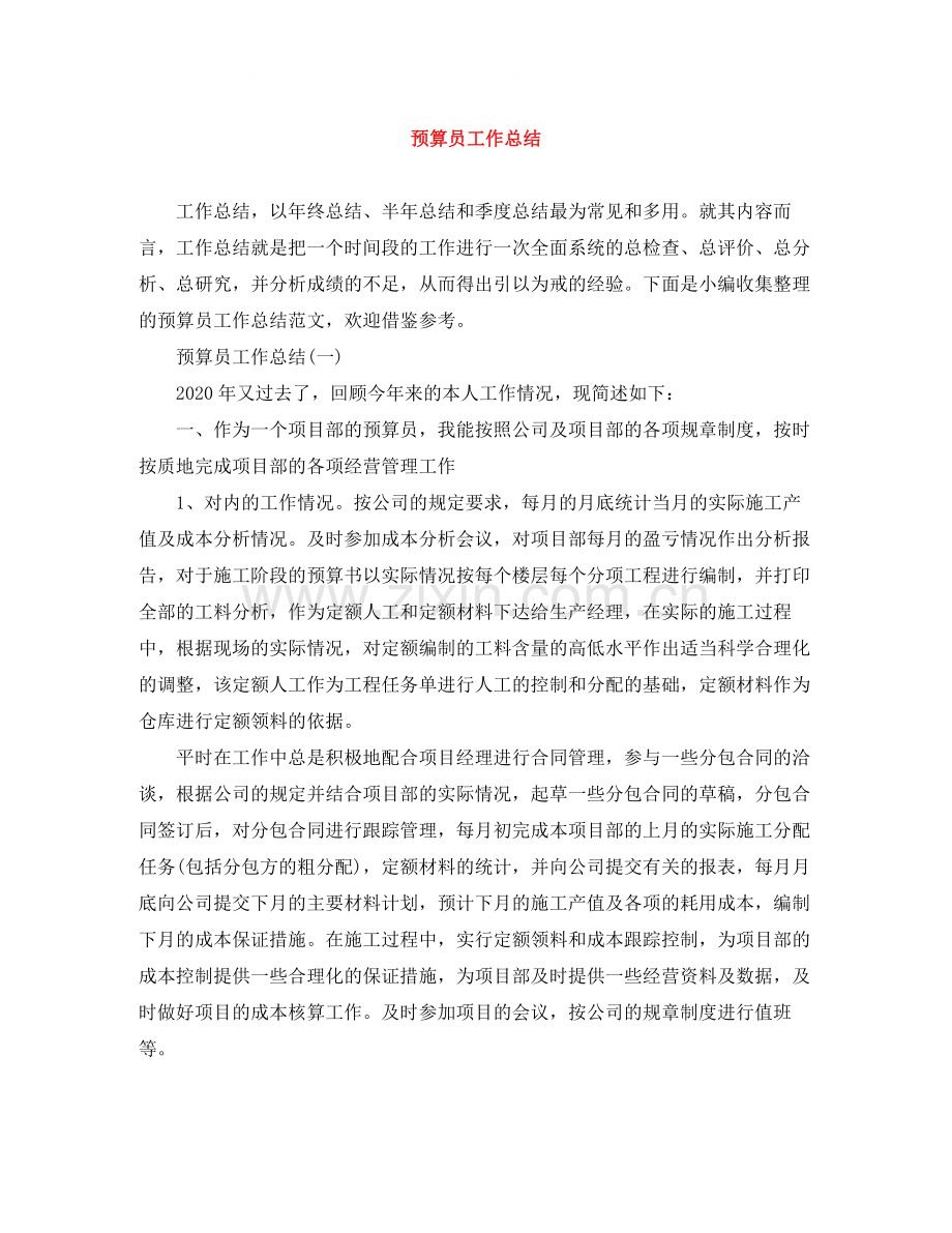 预算员工作总结.docx_第1页