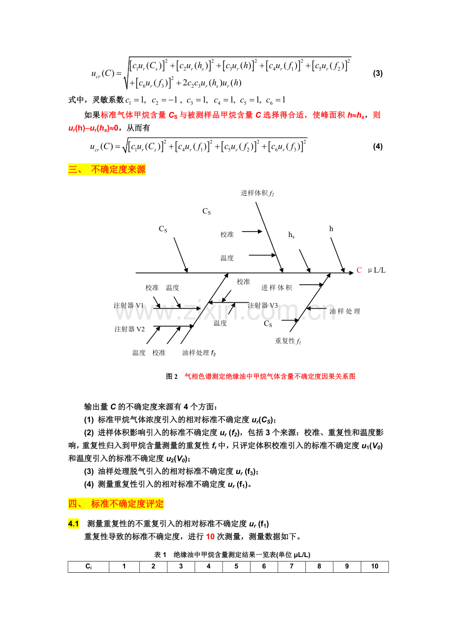 气相色谱法测定绝缘油溶解气体含量测量不确定度的评定.doc_第3页