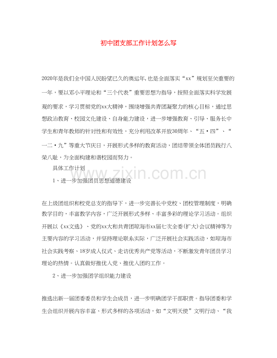 初中团支部工作计划怎么写.docx_第1页