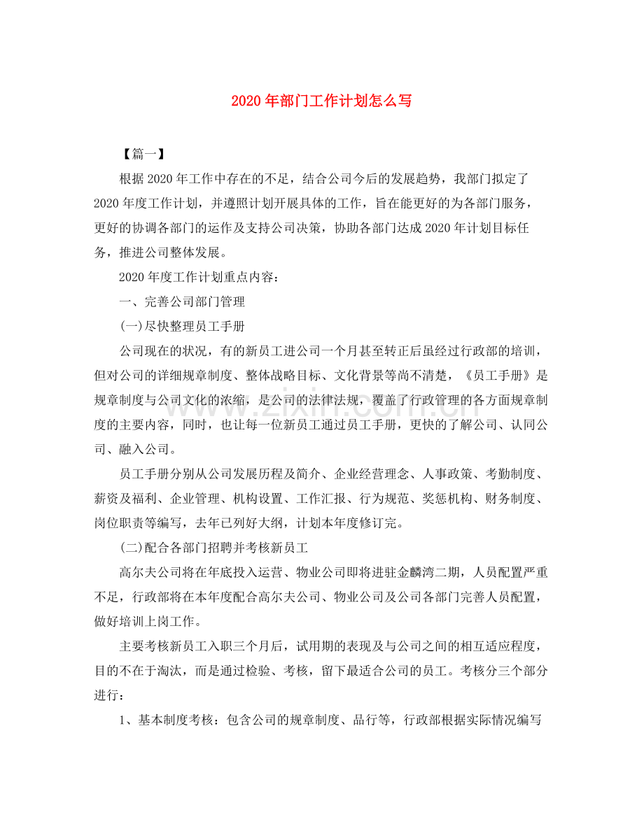 2020年部门工作计划怎么写.docx_第1页