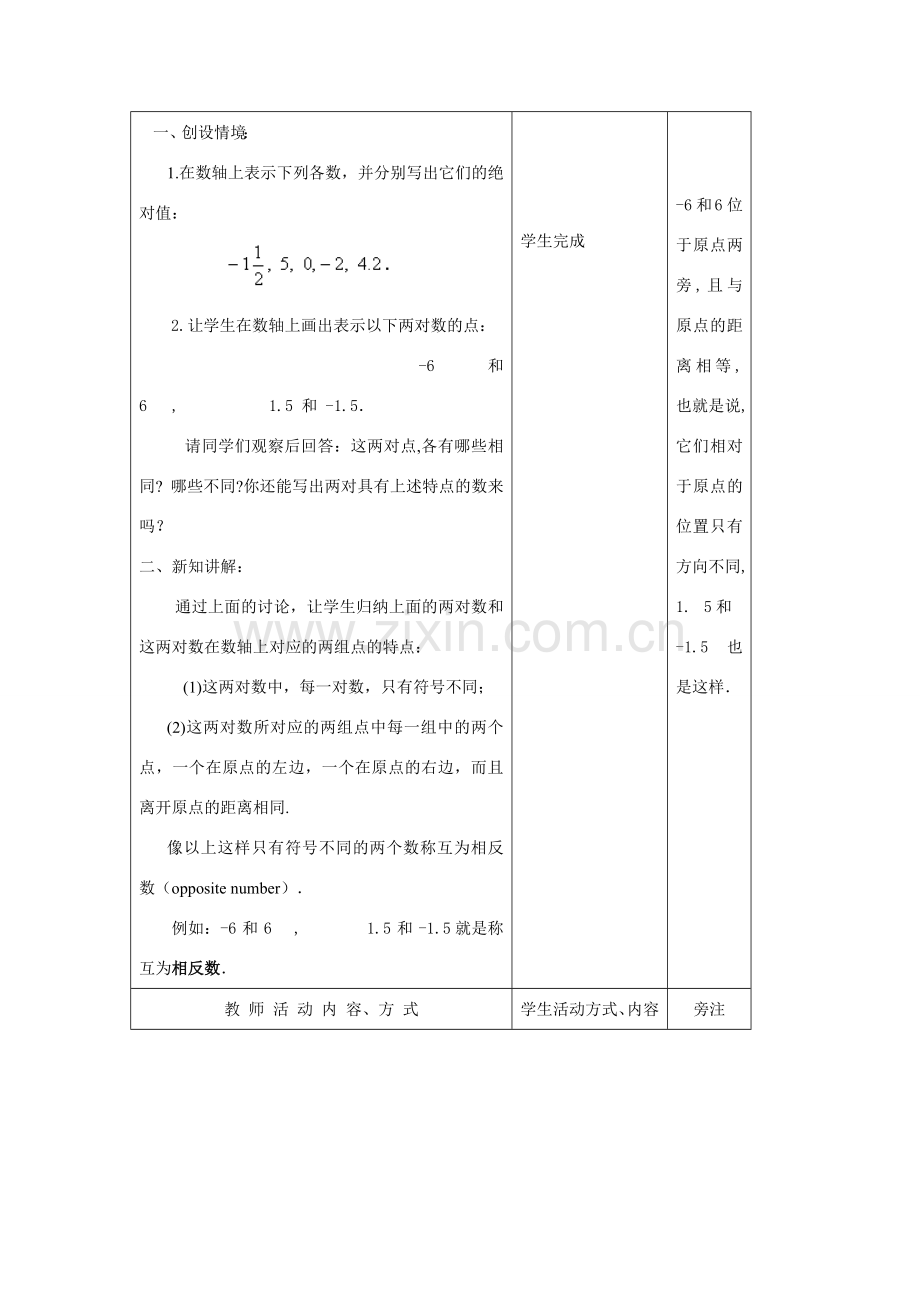 苏科版数学七年级上册2.3绝对值与相反数(第2课时)教案.doc_第2页