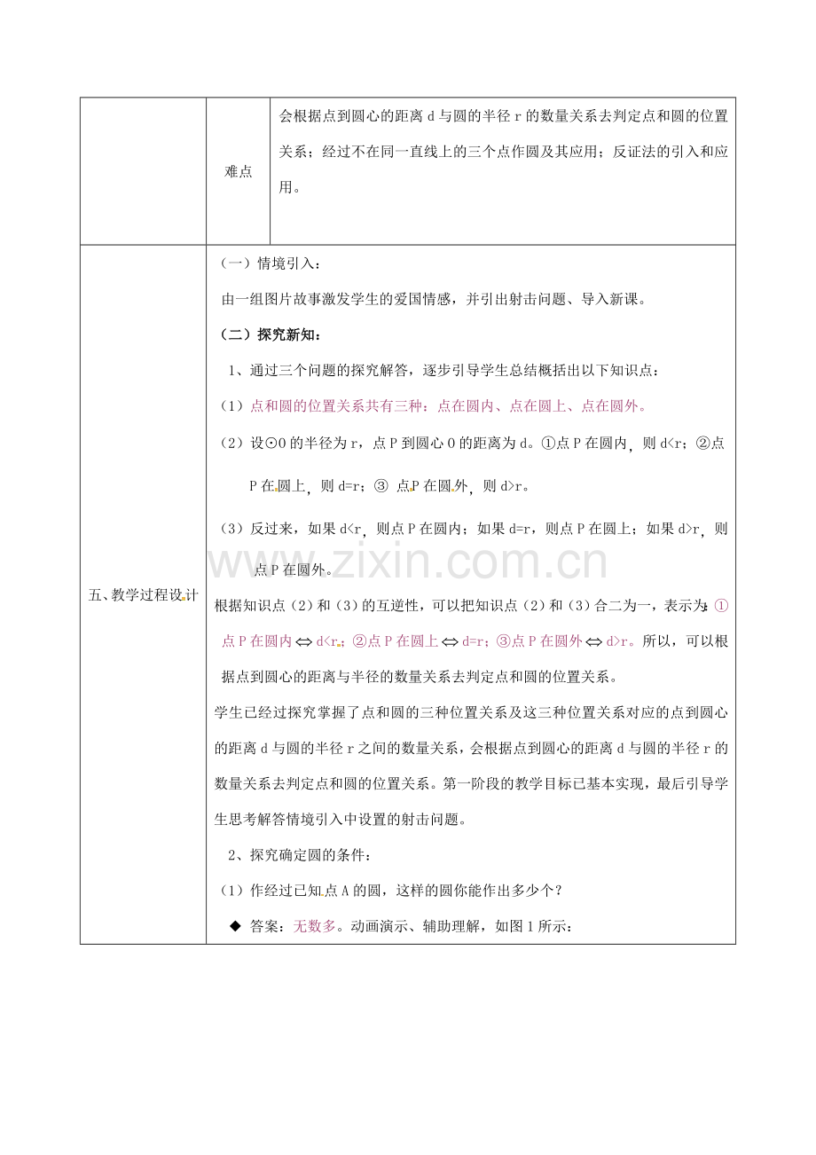 陕西省安康市石泉县池河镇九年级数学上册 24.2.1 点和圆的位置关系教案 （新版）新人教版-（新版）新人教版初中九年级上册数学教案.doc_第2页