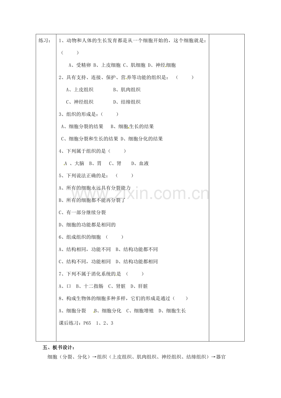 七年级生物上册 2.2.2 动物体的结构层次教案 （新版）新人教版-（新版）新人教版初中七年级上册生物教案.doc_第3页