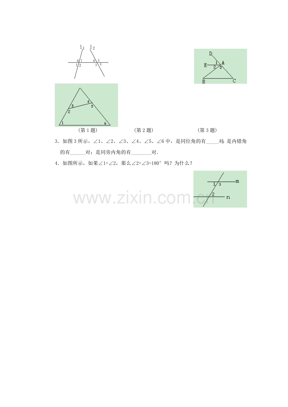 安徽省安庆市桐城吕亭初级中学七年级数学下册 同位角、内错角、同旁内角教学设计1 新人教版.doc_第3页