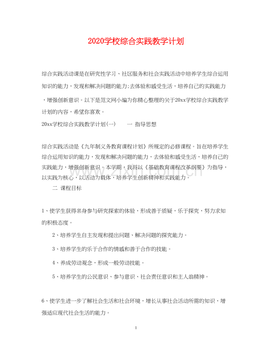 学校综合实践教学计划.docx_第1页