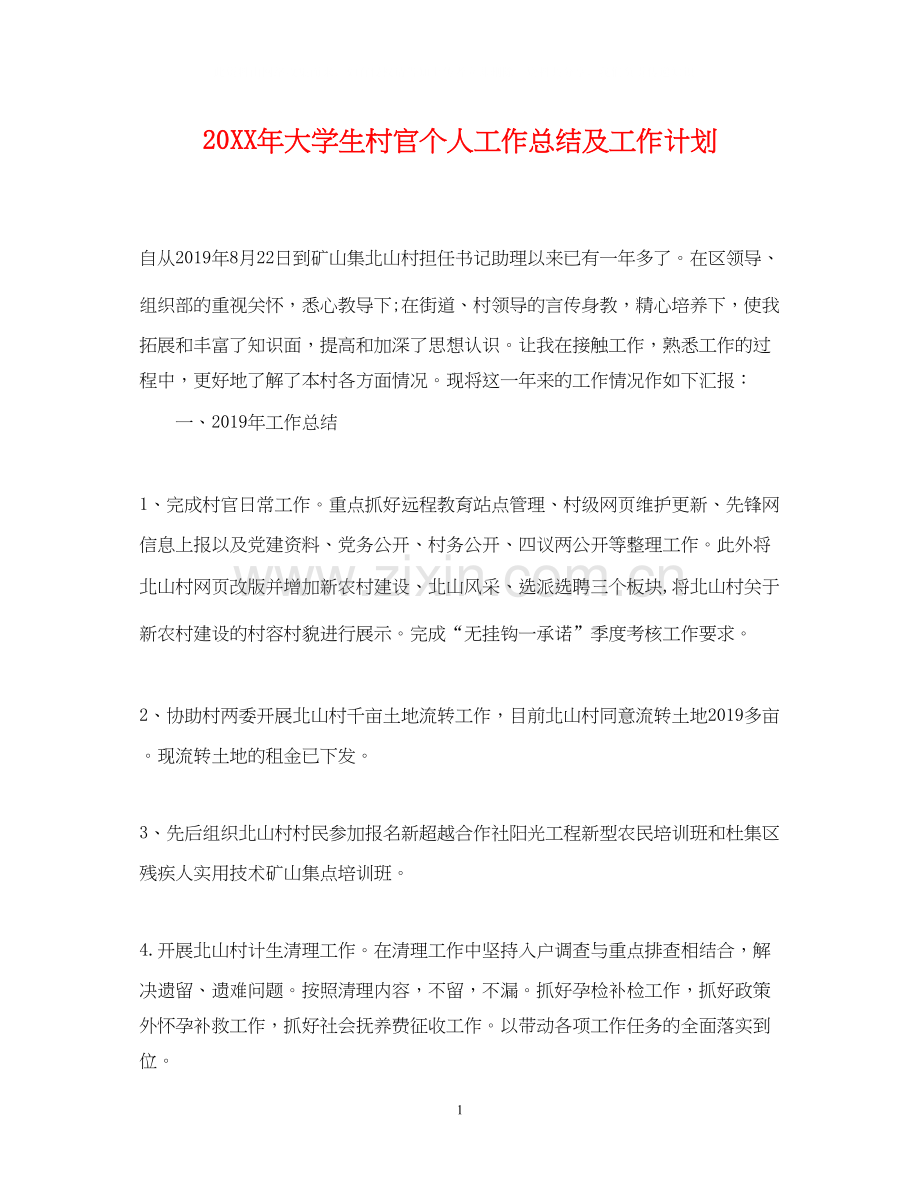 大学生村官个人工作总结及工作计划.docx_第1页